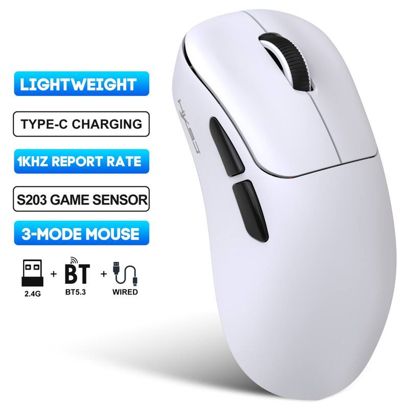 LIGHTWEIGHT  
TYPE-C CHARGING  
1KHZ REPORT RATE  
S203 GAME SENSOR  
3-MODE MOUSE  
2.4G + BT5.3 + WIRED