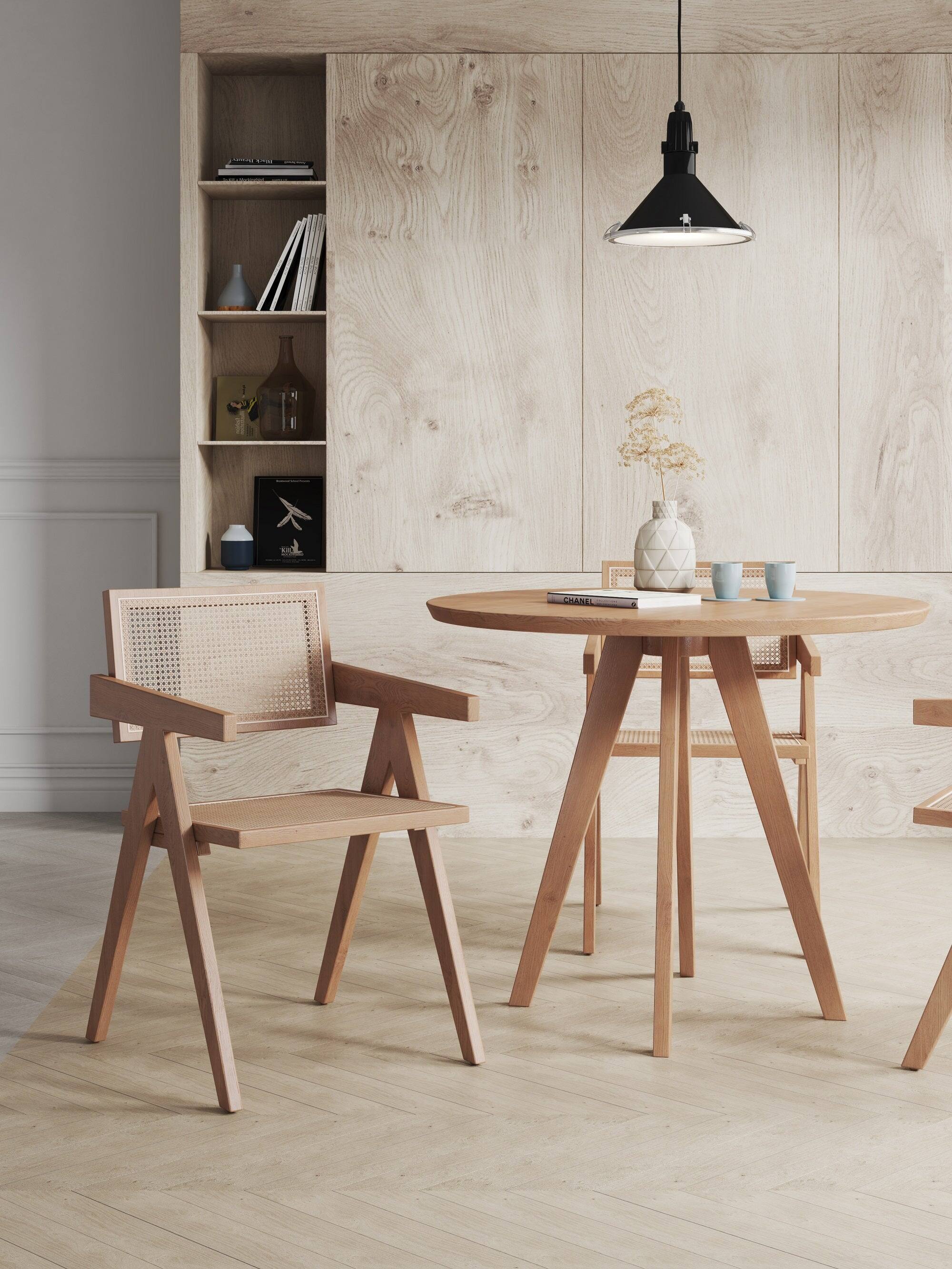 Angle. Manhattan Comfort - Hamlet Industry Chic Wood Dining Chair with Arms - Set of 2 - Natural.