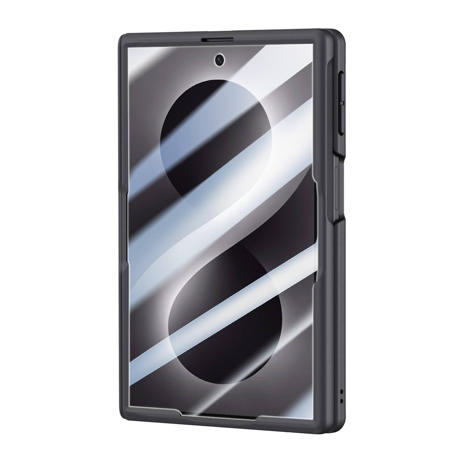 Left. Dteck - Rugged Frosted Matte Case for Samsung Galaxy Z Fold8 with Glass Screen Protector, Shockproof Rigid Plastic Phone Cover - Black.