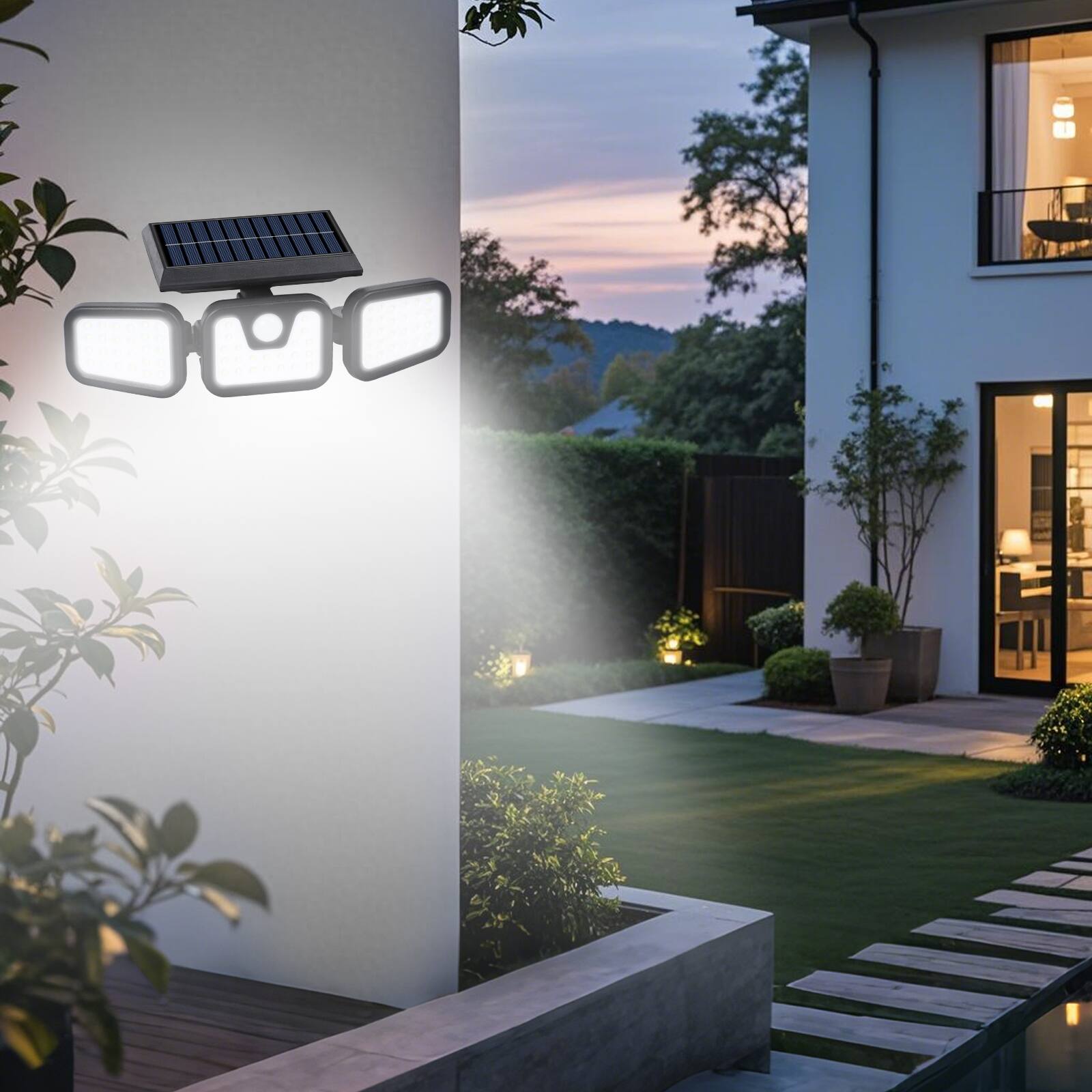 Alt View 2. Oumilen - 2 Pack 210 LED Solar Motion Sensor Lights – 2500LM 3-Head Adjustable Security Wall Light for Yard.