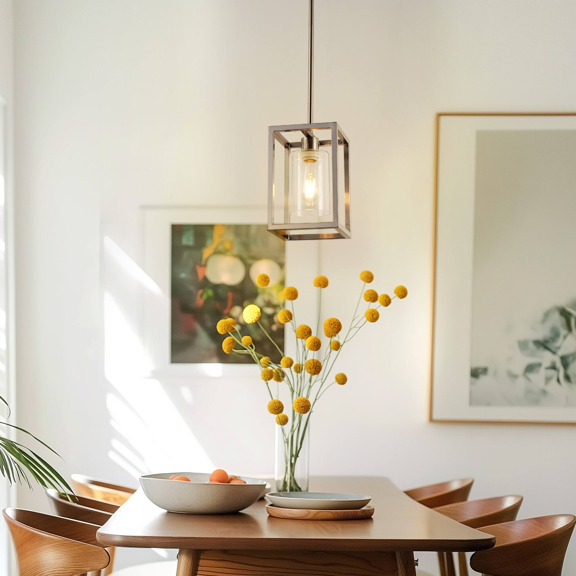 Back. Jandcase - JANDCASE 1-Light Nickel Pendant Light, Clear Glass Shade, E26 Socket, Non-Integrated Bulbs, for Dining Room - Silver.