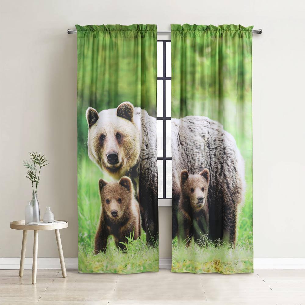 Front. Commonwealth Home Fashions - Habitat Photo Real Cute Bears Family Light Filtering Pole Top Curtain Panel Soothing Glow Pair 37" x 84" Multicolor - Multi.