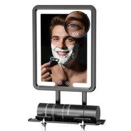 Dazzed Corner - LED Heated Fogless Shower Mirror, 10X Magnification, 3-Color Dimmable - Black