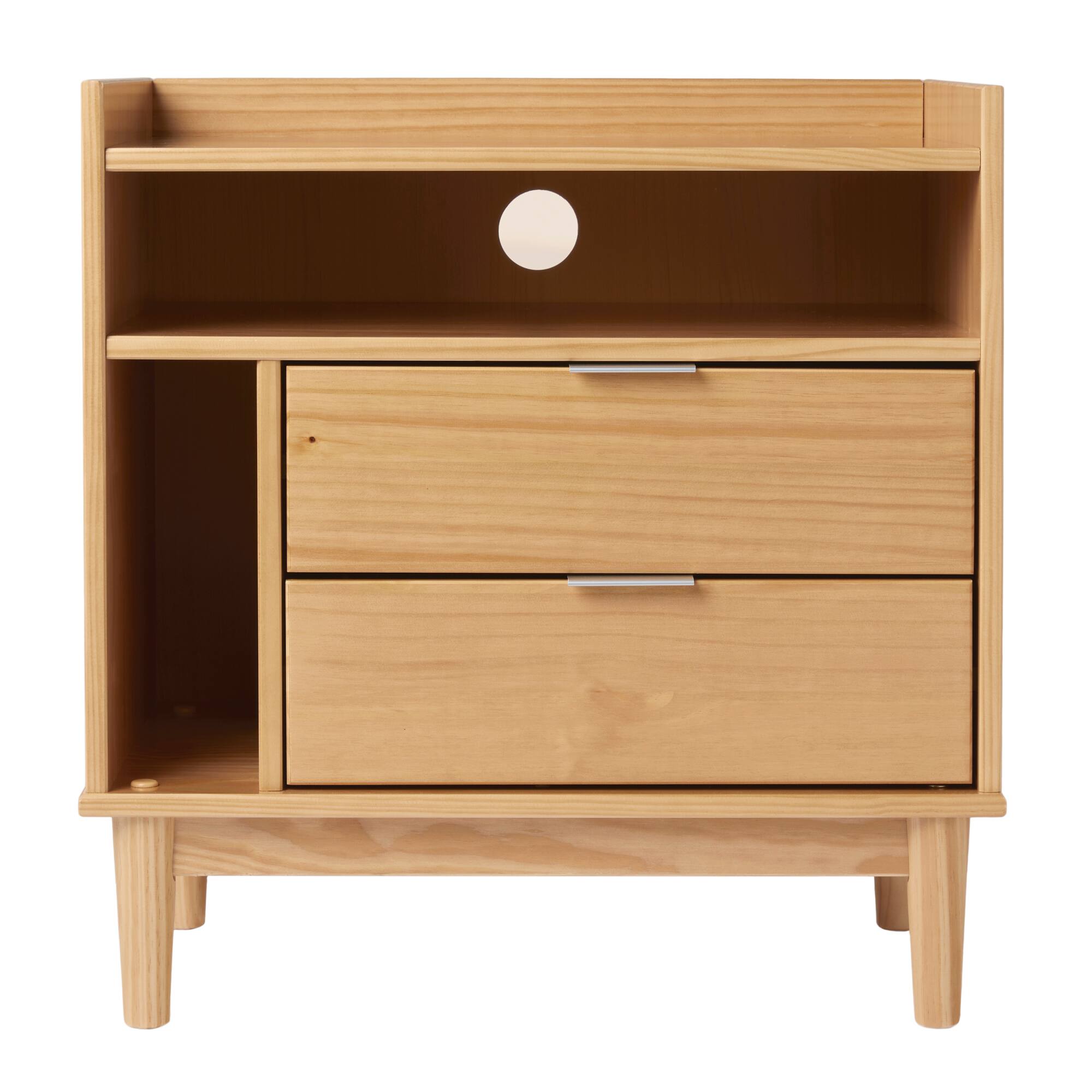 Front. Walker Edison - Mid-Century Modern Solid Wood Tray-Top Nightstand - Natural Pine.
