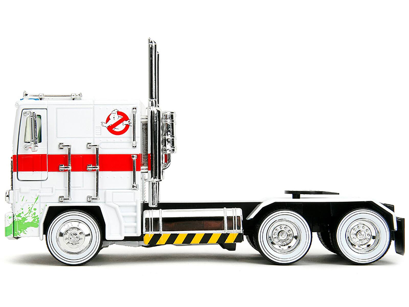 Back. Jada - G1 Autobot Optimus Prime Truck White with Robot Chassis Transformers TV Series Ghostbusters 1984 Movie 1/24 Rides - White .