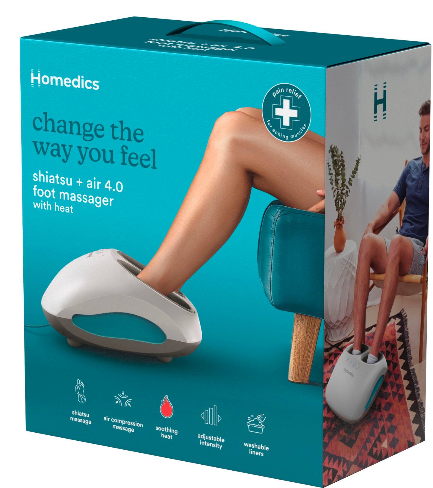 Homedics pain relief change the way you feel shiatsu + air 4.0 foot with heat massager.