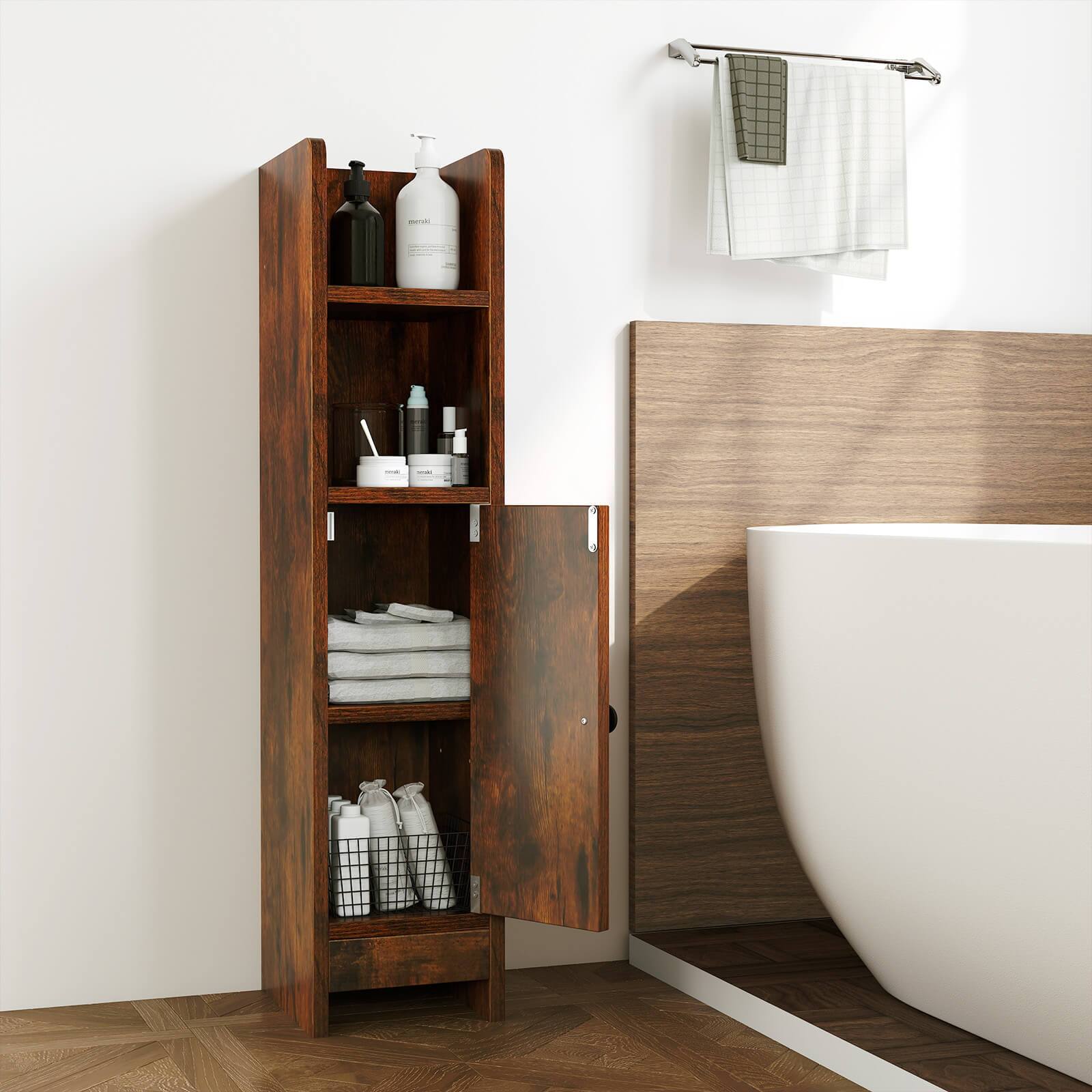 Alt View 1. Costway - Costway Bathroom Storage Cabinet with Adjustable Shelf 1 Door & 2 Open Shelves Living Room - Brown.