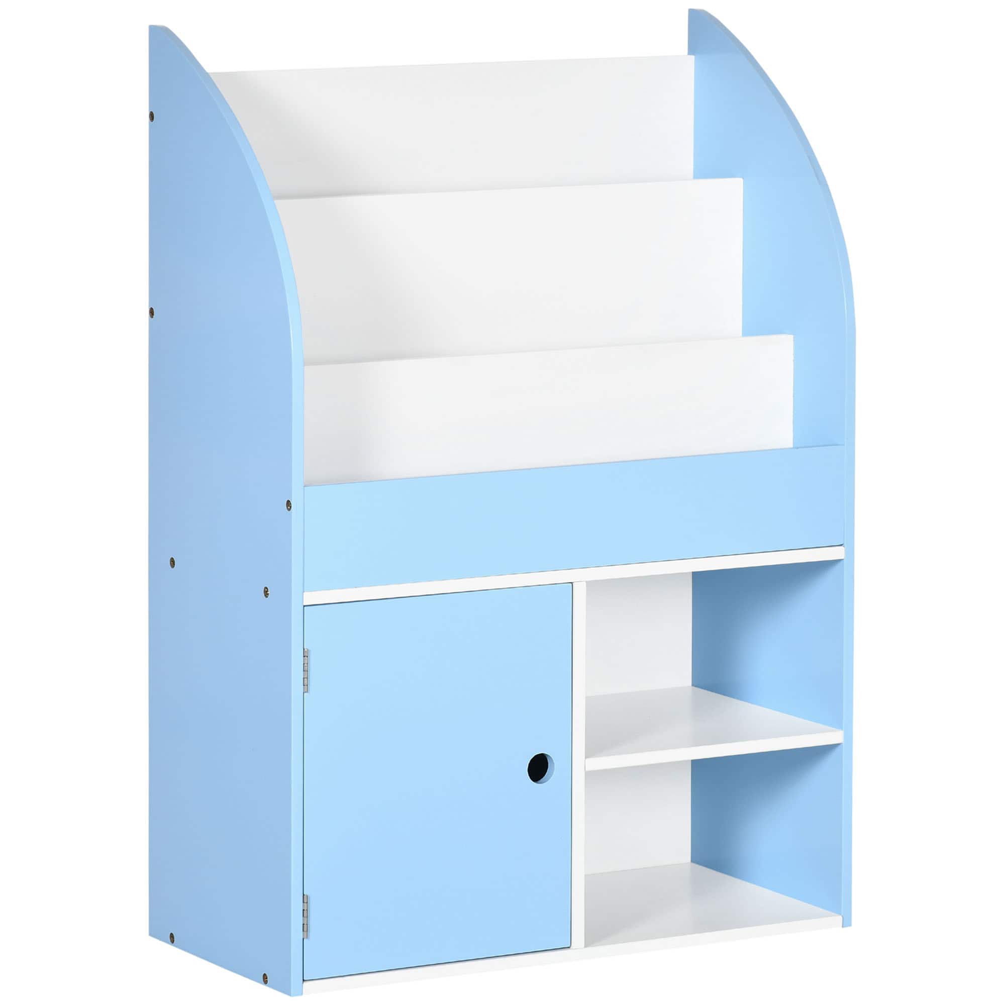Qaba - Multi-Purpose Kids Bookshelf, Toy Storage Organizer with Cabinet, Preschool Early Reading, Playroom Furniture - Blue