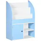 Front. Qaba - Multi-Purpose Kids Bookshelf, Toy Storage Organizer with Cabinet, Preschool Early Reading, Playroom Furniture - Blue.