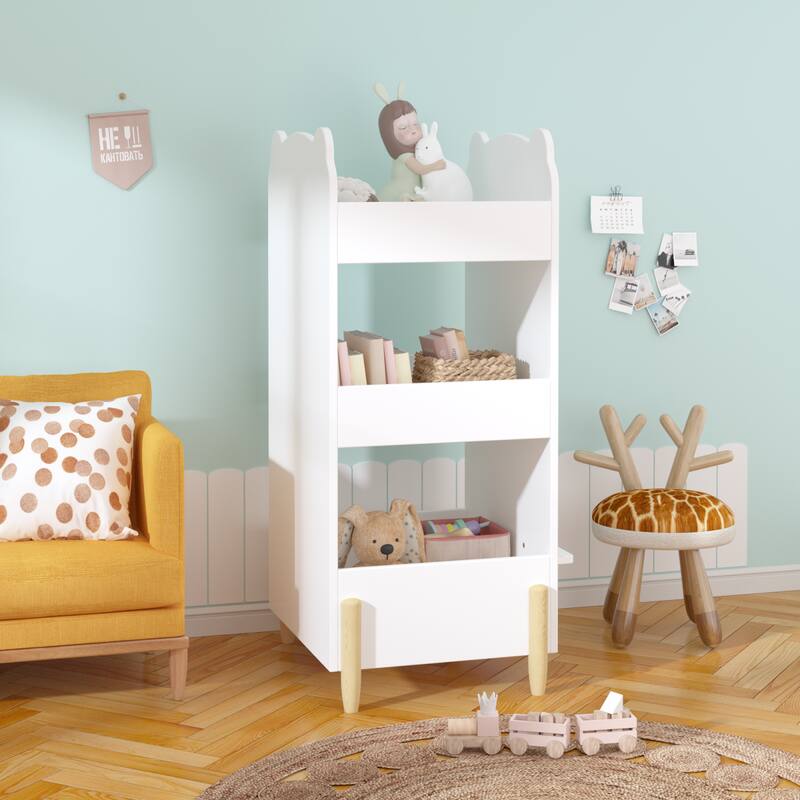 Alt View 4. HTUTWOO - Kids Bookshelf with Chalkboard, Bear-Shaped Wooden 3-Tier Storage Organizer,Easy to Use for Toddlers, Playroom & Bedroom - White.
