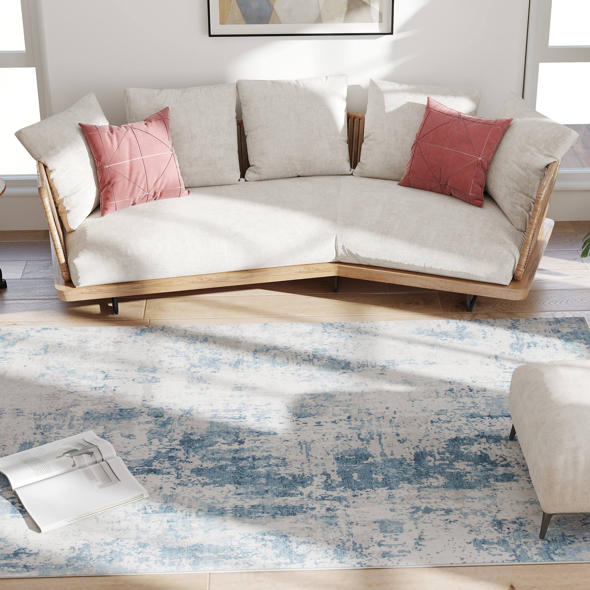 Alt View 7. Homcom - Area Rug 5x7, Machine Washable Non-Slip Modern Abstract Floor Cover - Blue.