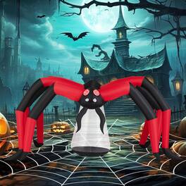 Costway - 5 FT Halloween Inflatable Spider with Red Tunnel Light Eyes Ground Stakes for Lawn - Multicolor