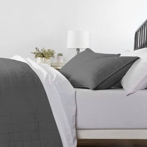 Angle. Hivvago - 2 Piece Microfiber Farmhouse Coverlet Bedspread Set Grey, Twin/Twin XL - Grey.