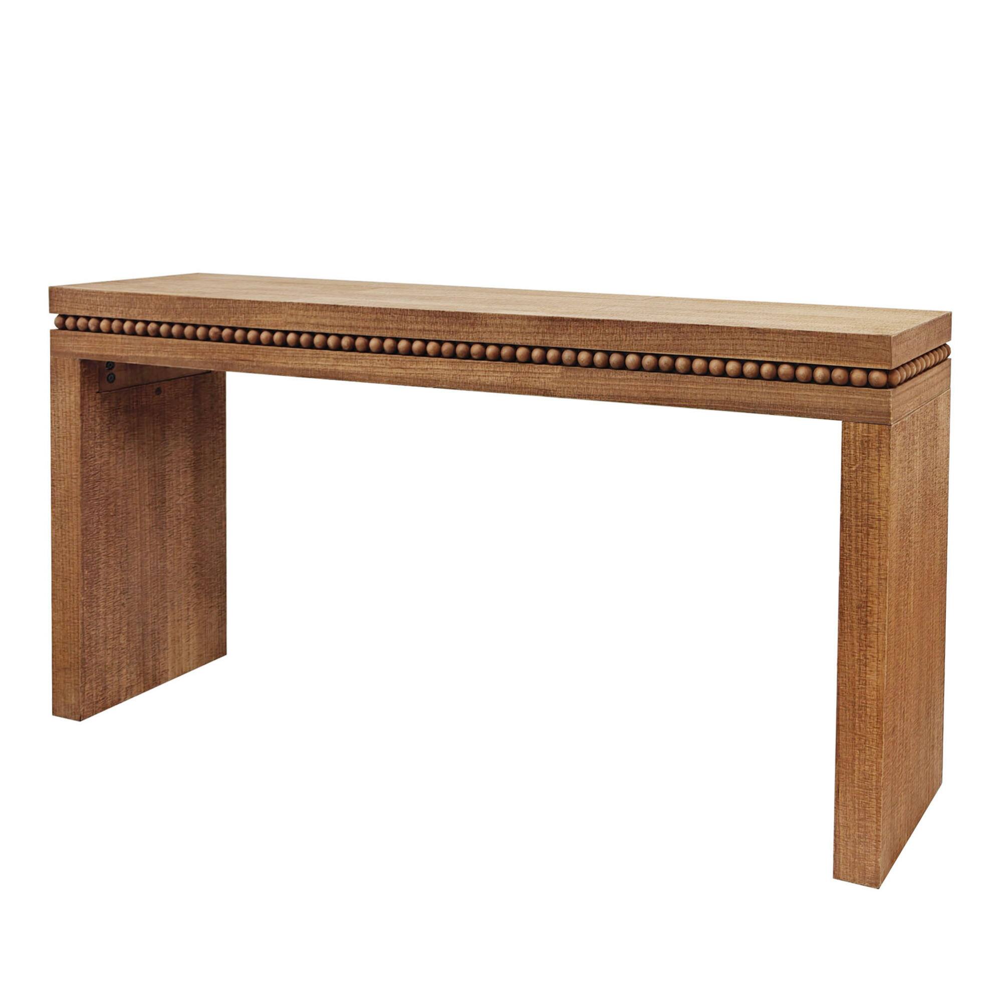 Left. GOODSILO - Modern Wooden Console Table with Decorative Beaded Trim for Entryway and Living Room - Antique Natural.