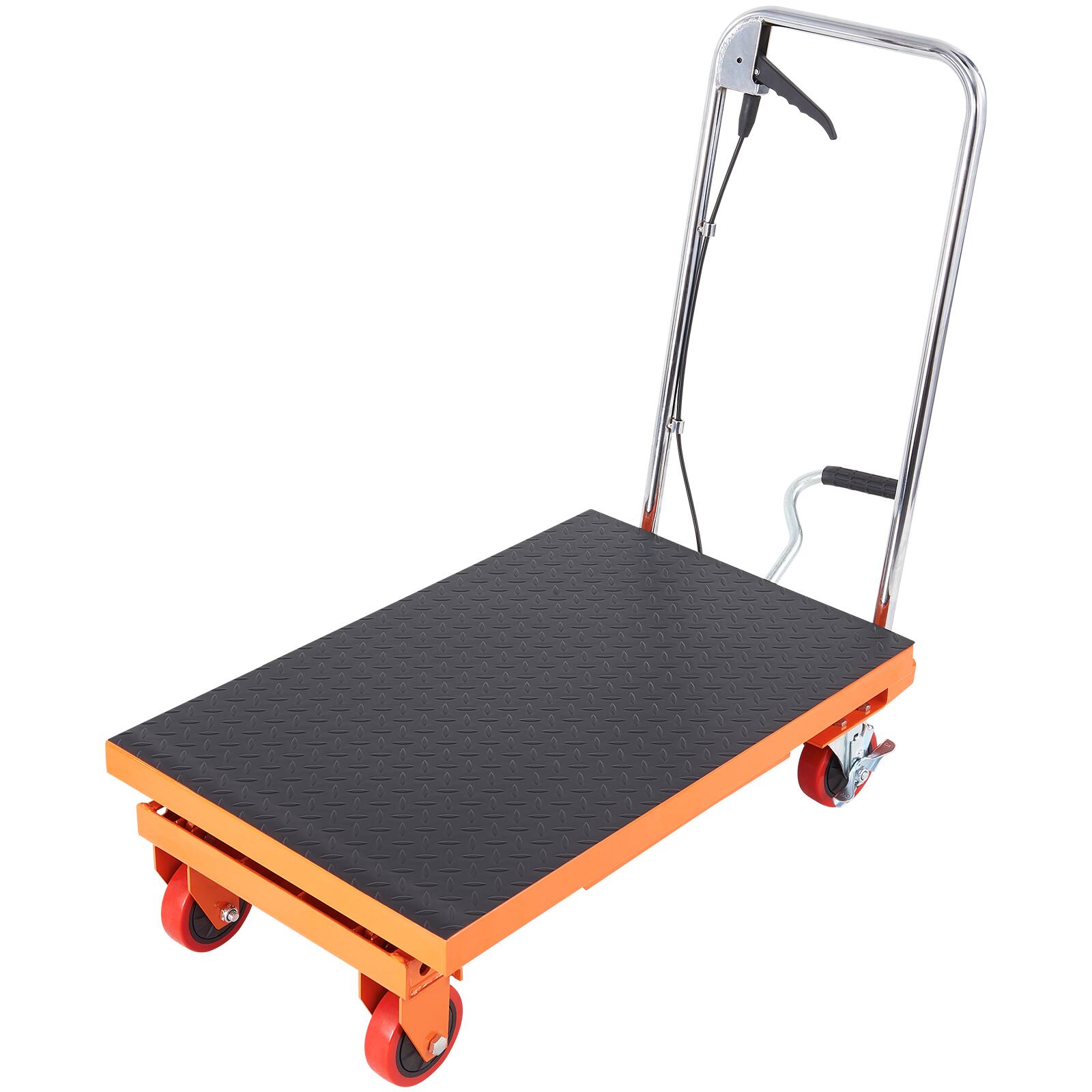 Alt View 5. VEVOR - Hydraulic Lift Table Cart, 500lbs Capacity 28.5" Lifting Height, Manual Single Scissor Lift Table with 4 Wheels - Orange;Black.