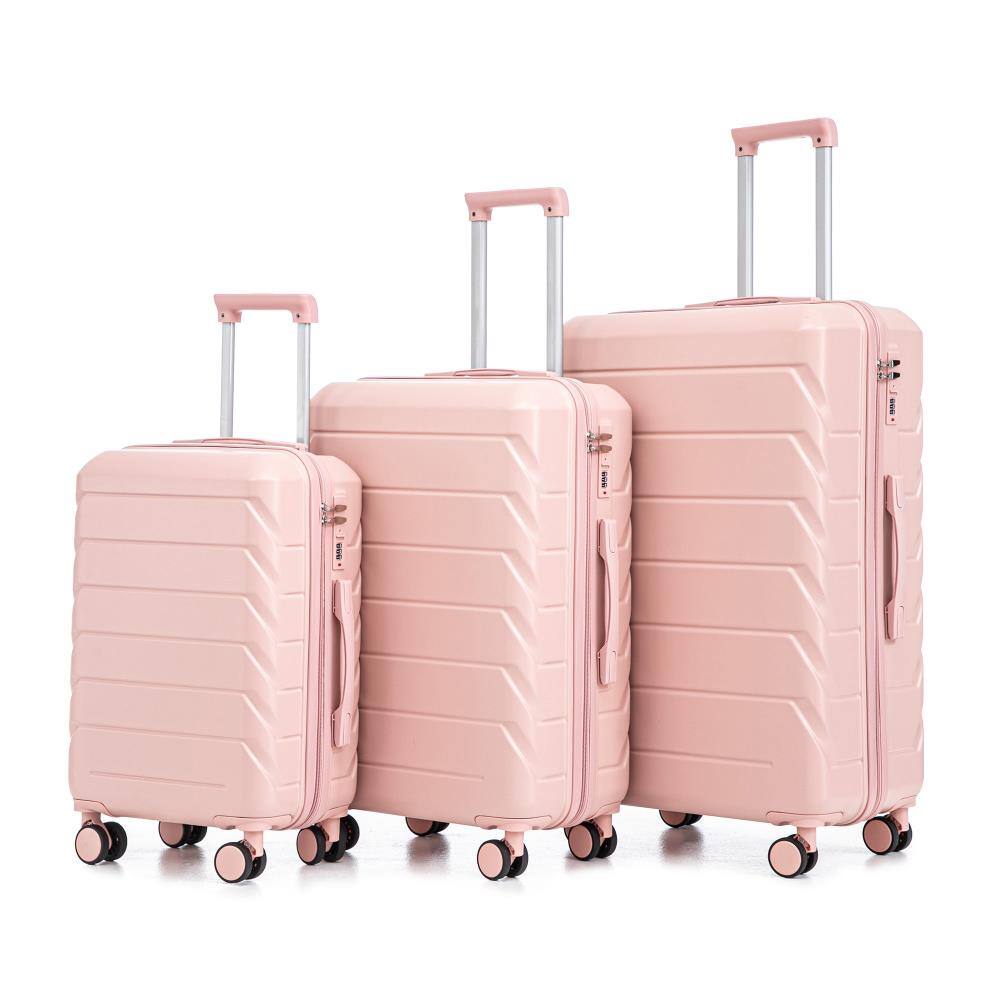 BreeBe - Set 3PCs 20'/24'/28' ABS Spinner Wheel Luggage, Matching Color, with Combination Lock - Pink
