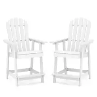 Costway 2 PCS Tall Bar Stool HDPE Patio Chair with Armrest Footrest Home Indoor Outdoor - White - Front_Zoom