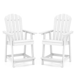 Costway - 2 PCS Tall Bar Stool HDPE Patio Chair with Armrest Footrest Home Indoor Outdoor - White