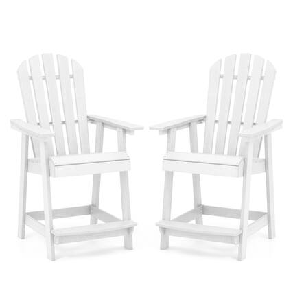 Front. Costway - 2 PCS Tall Bar Stool HDPE Patio Chair with Armrest Footrest Home Indoor Outdoor - White.