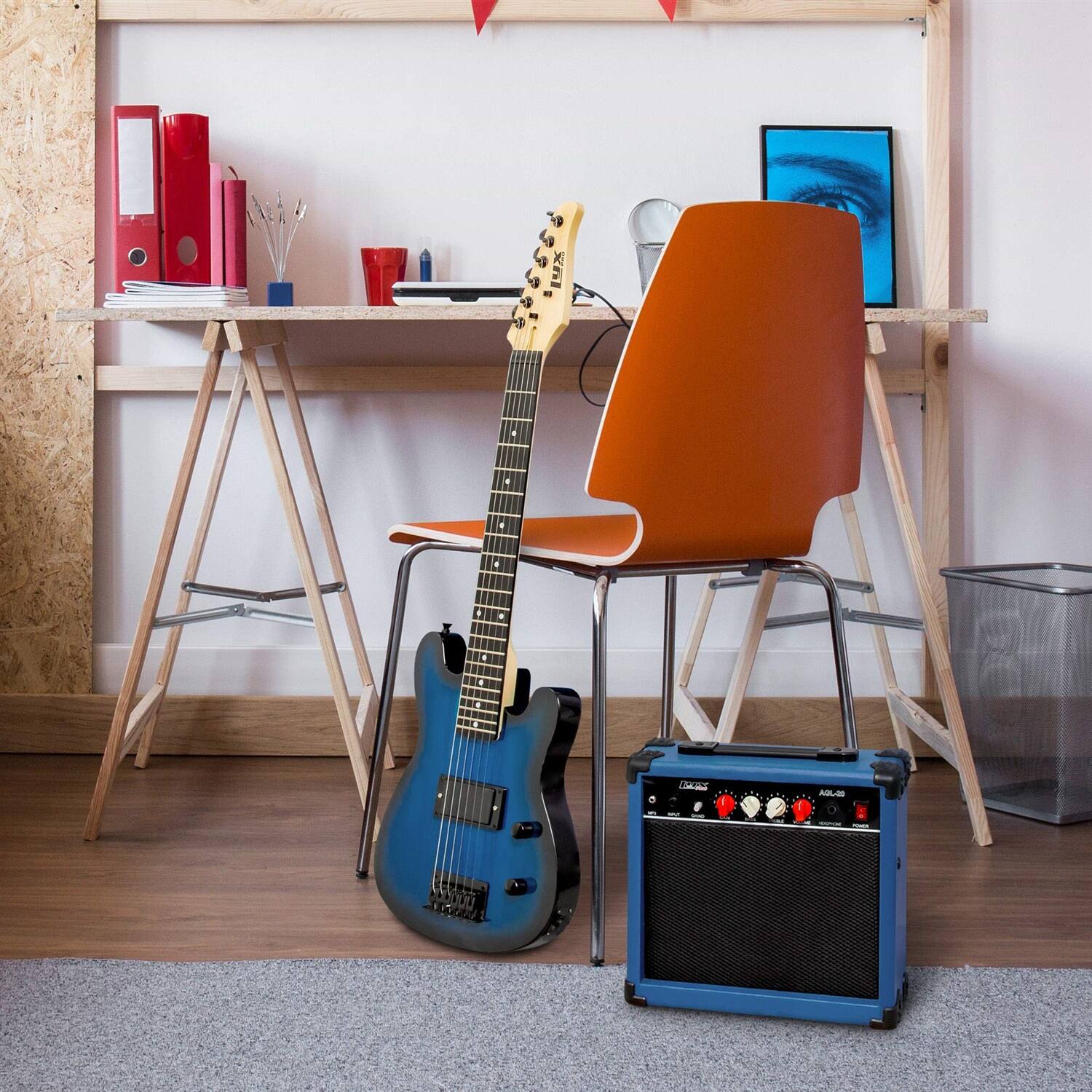 Alt View 6. Lyxpro - Electric Guitar Kit, 30” Electric Guitar with Amp & Electric Guitar Accessories - Blue.