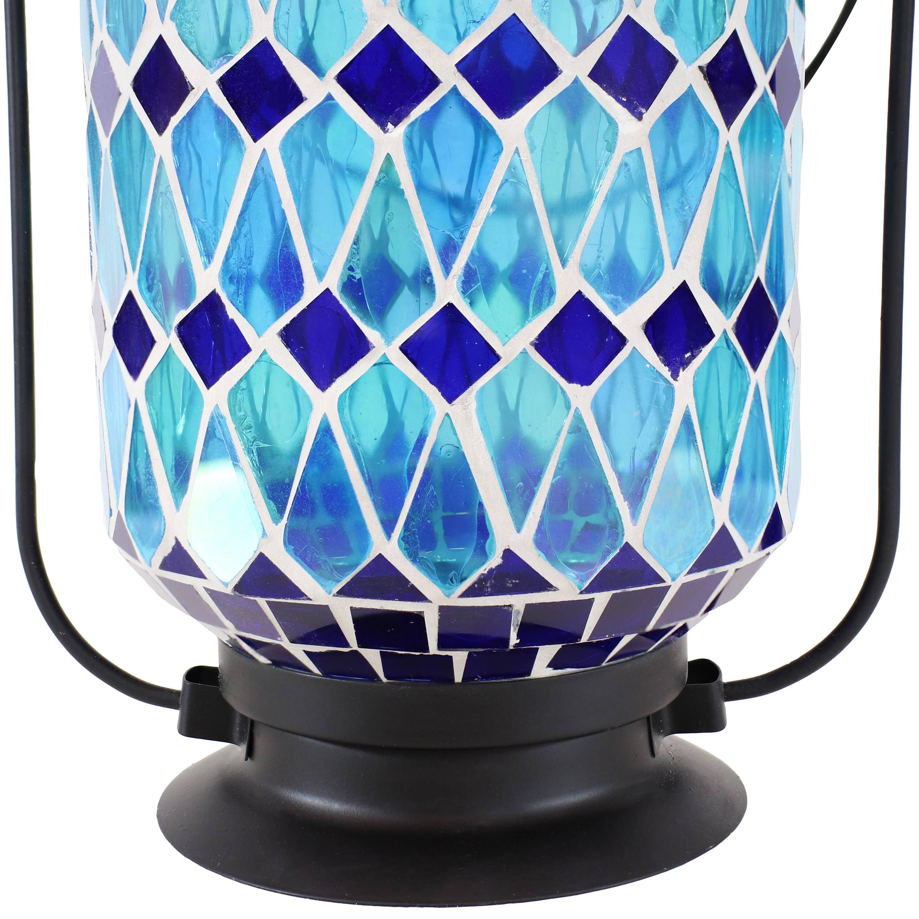 Alt View 7. Sunnydaze - Glass Outdoor Solar LED Lantern - 8 in - Blue.