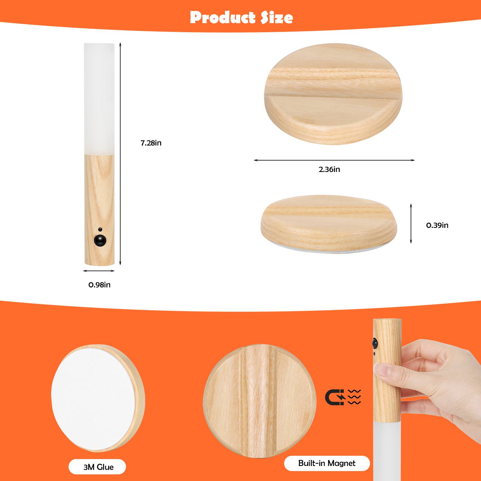 Product Size
7.28in
2.36in
0.39in
0.98in

3M Glue
Built-in Magnet