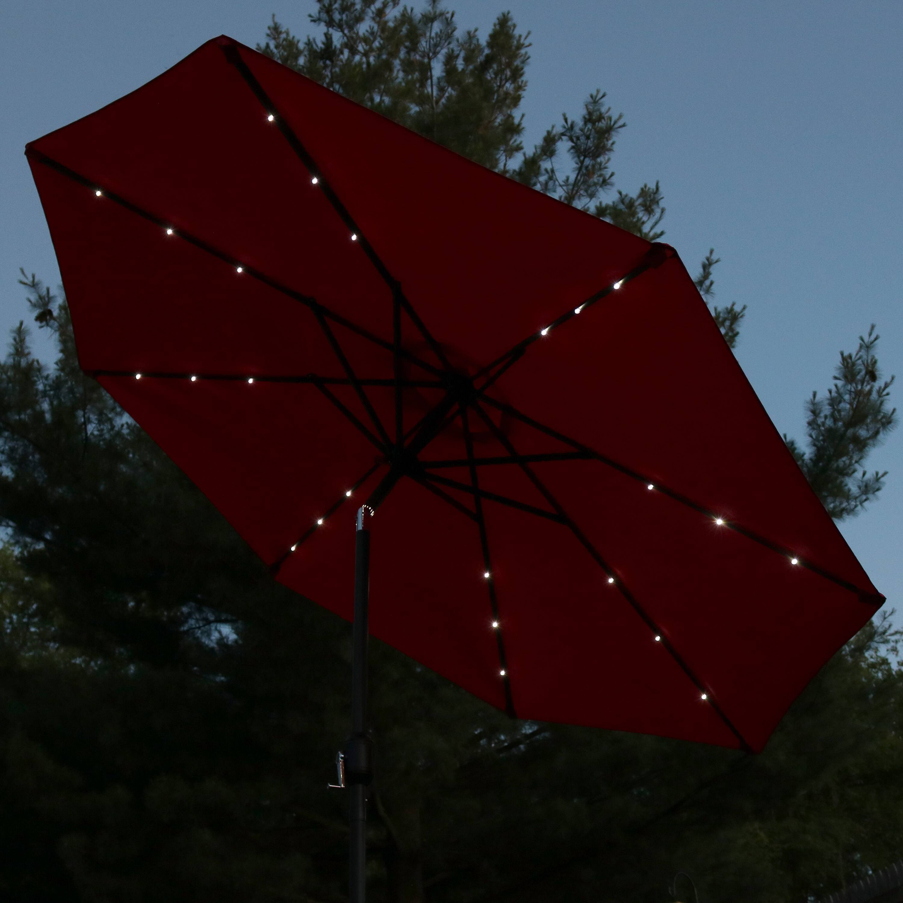 Alt View 5. Sunnydaze - 9 ft Solar Aluminum Patio Umbrella with Tilt and Crank - Red.