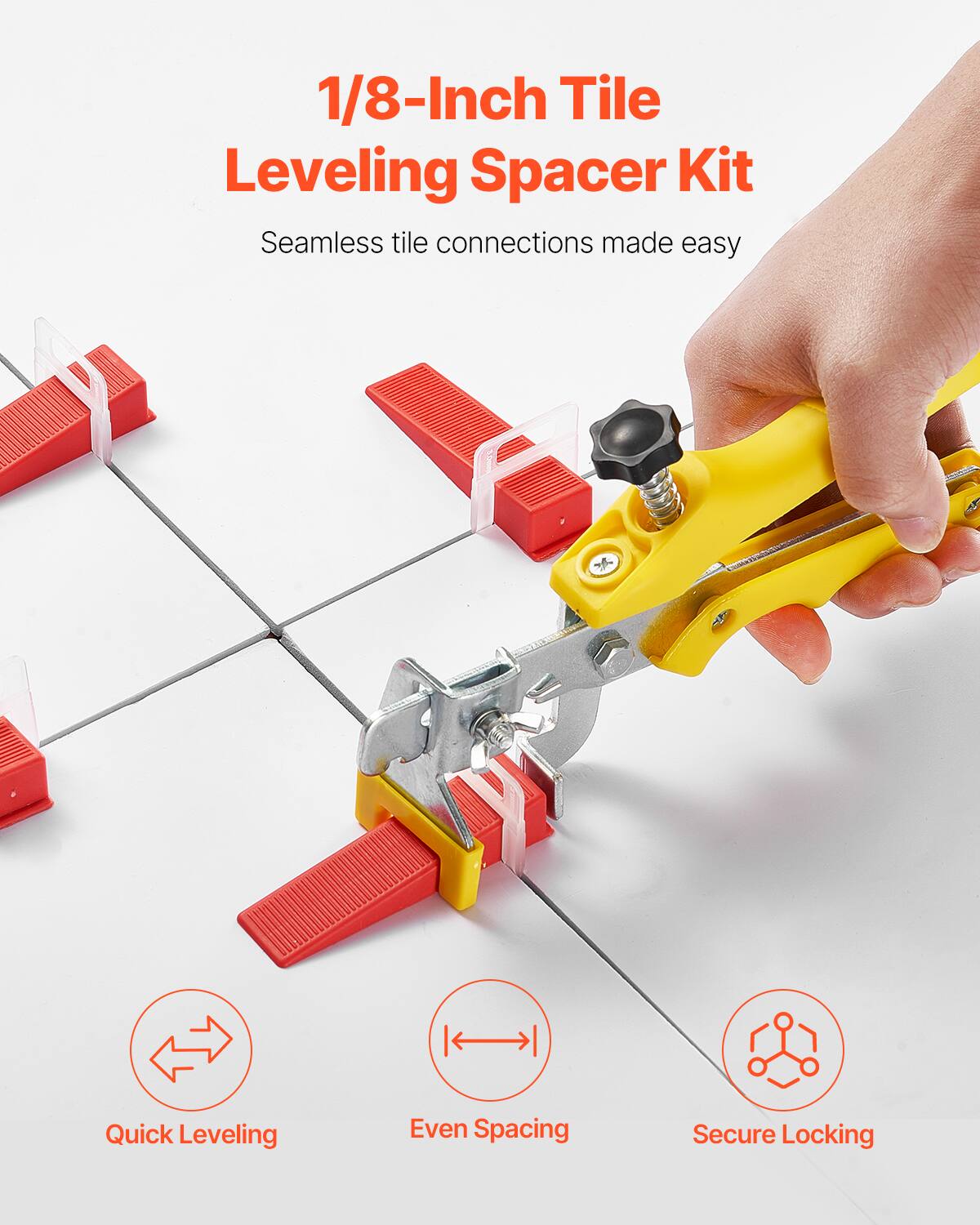 1/8-Inch Tile Leveling Spacer Kit  
Seamless tile connections made easy  

Quick Leveling  
Even Spacing  
Secure Locking