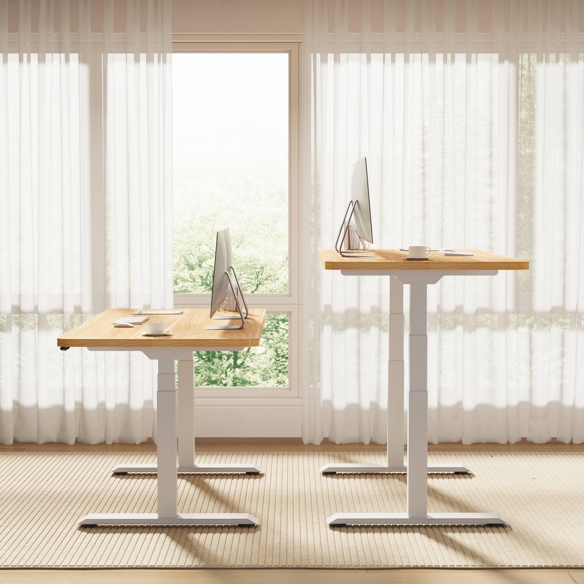 Alt View 2. FlexiSpot - FlexiSpot E7 55''W Electric Adjustable Standing Desk Chipboard, Maple/White - Maple.