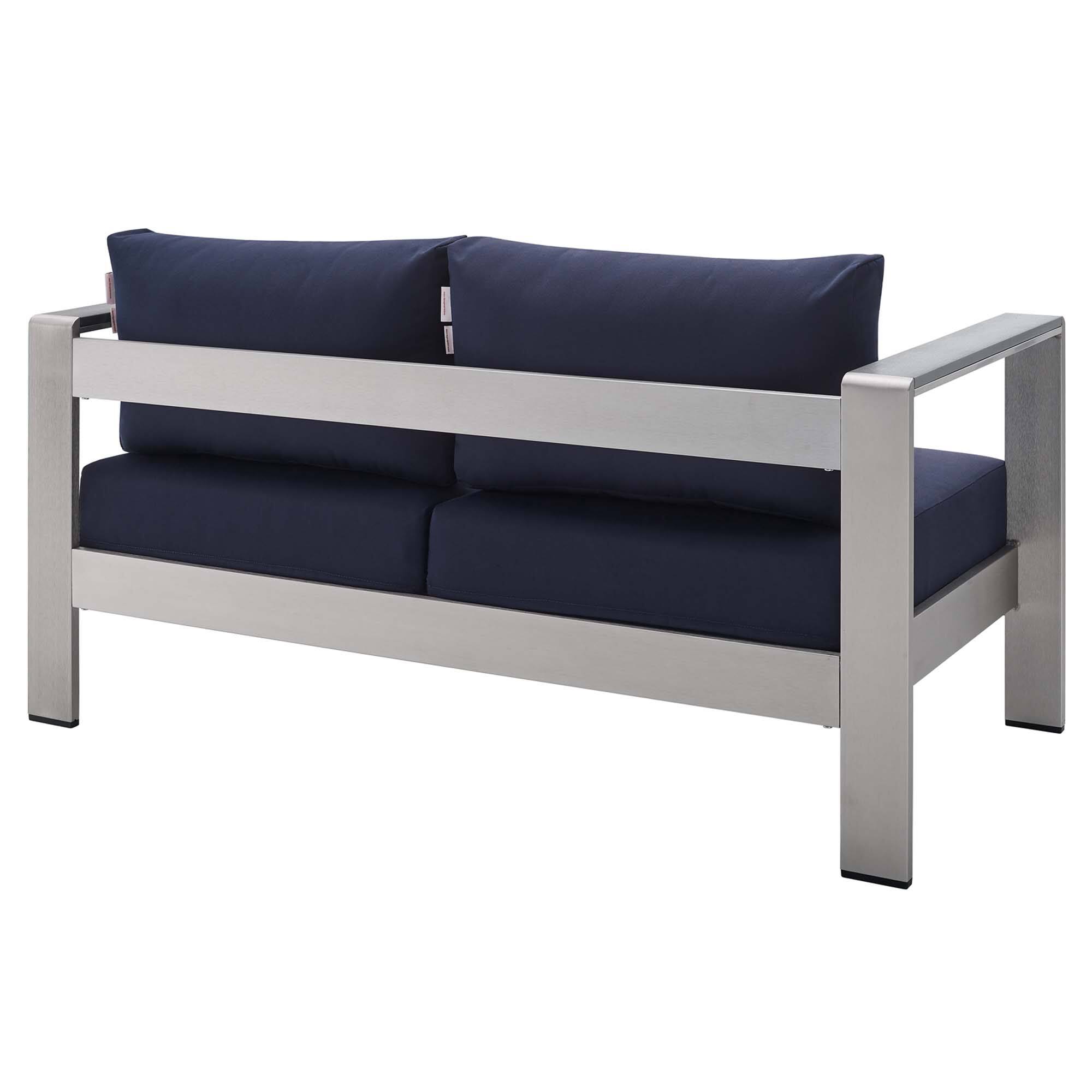 Alt View 2. Modway - Shore 7-Piece Sunbrella Fabric Outdoor Aluminum Patio Set - Silver Navy.