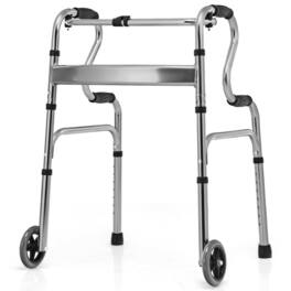 Gymax - Heavy-Duty Folding 3 in 1 Stand-Assist Walker Aluminum Alloy W/ Wheel - Gray