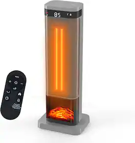 AOITUN - 24 Inch Ceramic Tower Space Heater with Remote, 3 Light Colors, 1500W Portable Electric Heater, 60° Oscillation - Silver