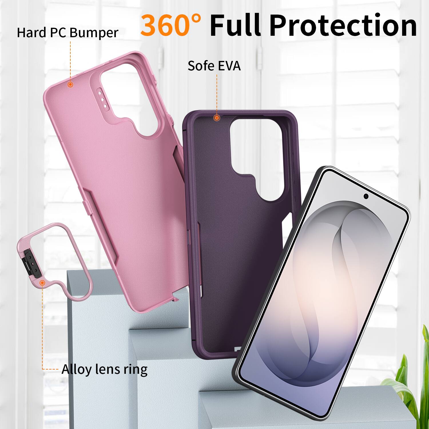 Hard PC Bumper 360° Full Protection Soft EVA Alloy lens ring