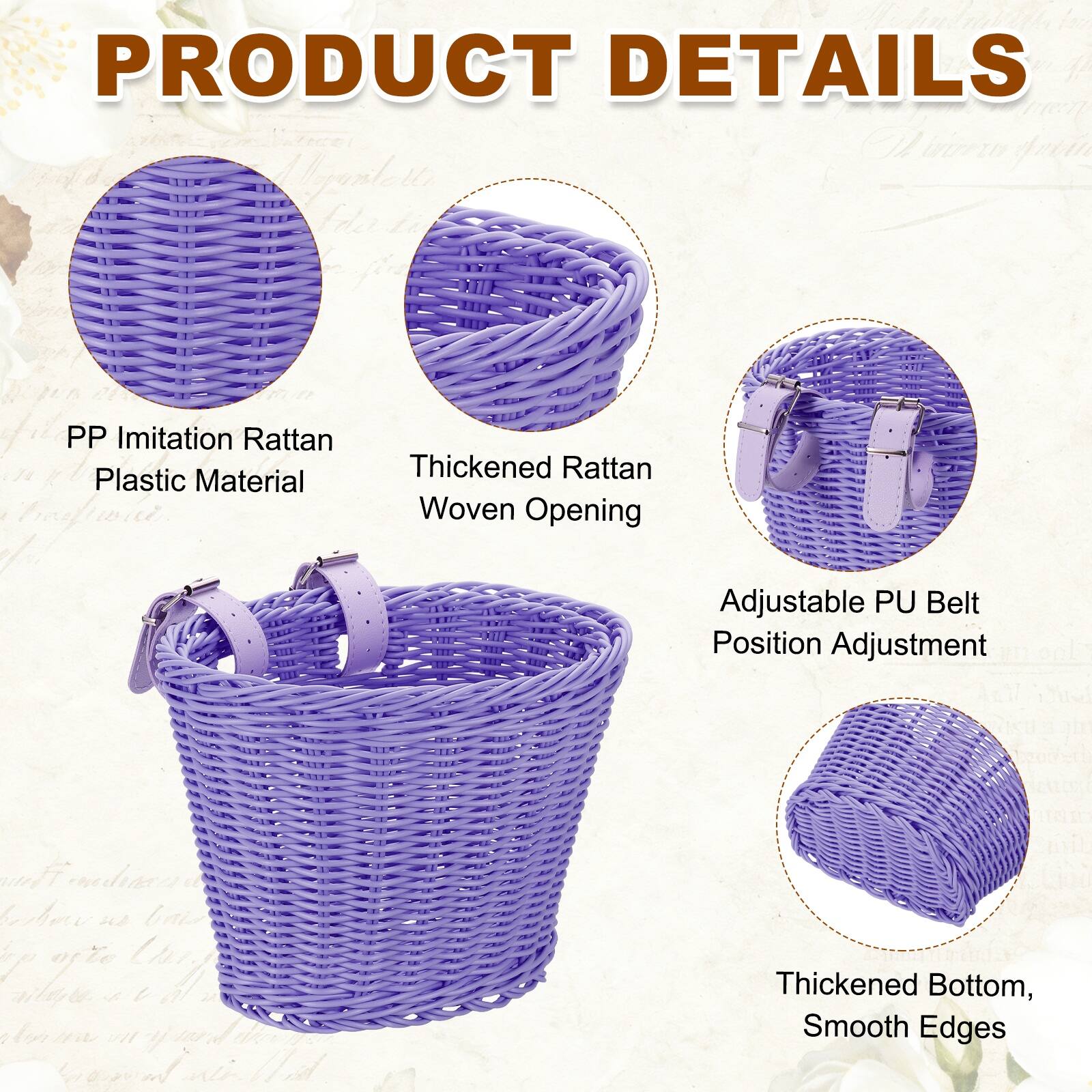 PRODUCT DETAILS

- PP Imitation Rattan Plastic Material
- Thickened Rattan Woven Opening
- Adjustable PU Belt Position Adjustment
- Thickened Bottom, Smooth Edges