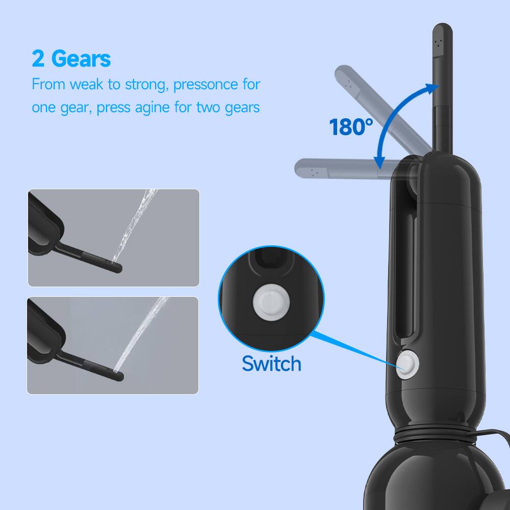 2 Gears  
From weak to strong, press once for one gear, press again for two gears  

180° Switch