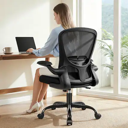 Front. KERDOM - Ergonomic Desk Chair, Swivel Computer Chair with Flip-up Arms, Adjustable Lumbar Support & Height, Breathable Mesh, Tilt - Black.