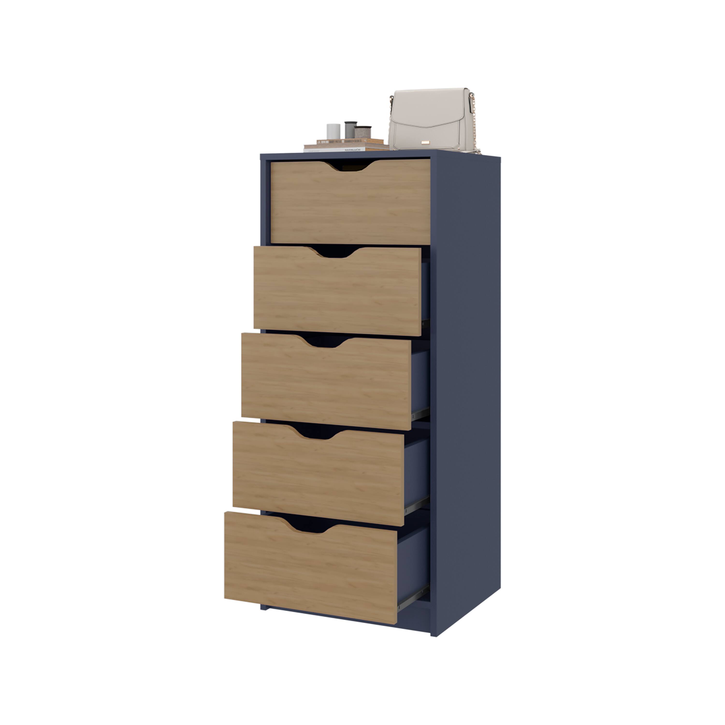 Angle. TinyHomie - Dresser 42.4in H 1 Drawer 5 Shelves Alby Blue / Natural Oak - Bedroom - Natural and  Blue.