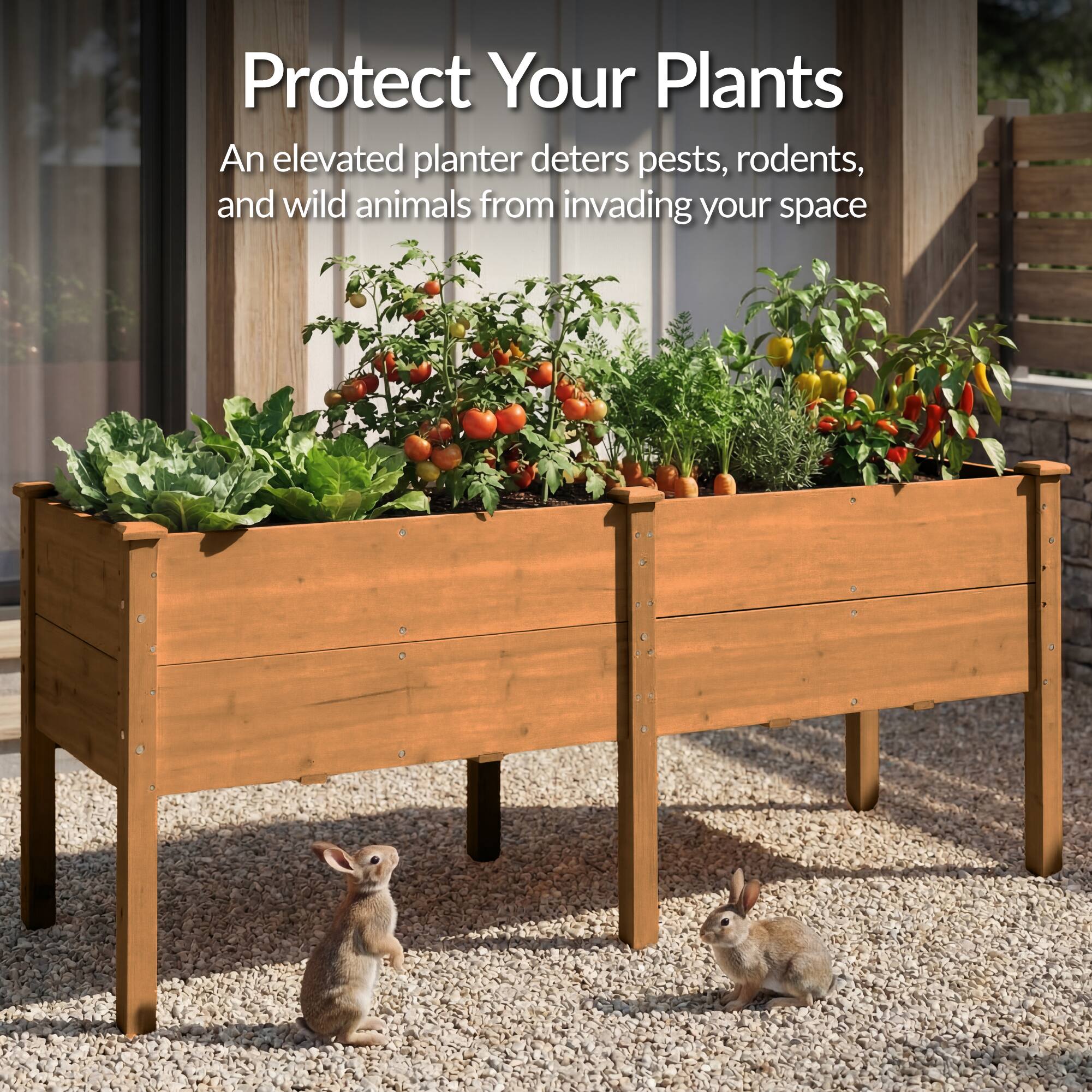 Protect Your Plants  
An elevated planter deters pests, rodents, and wild animals from invading your space