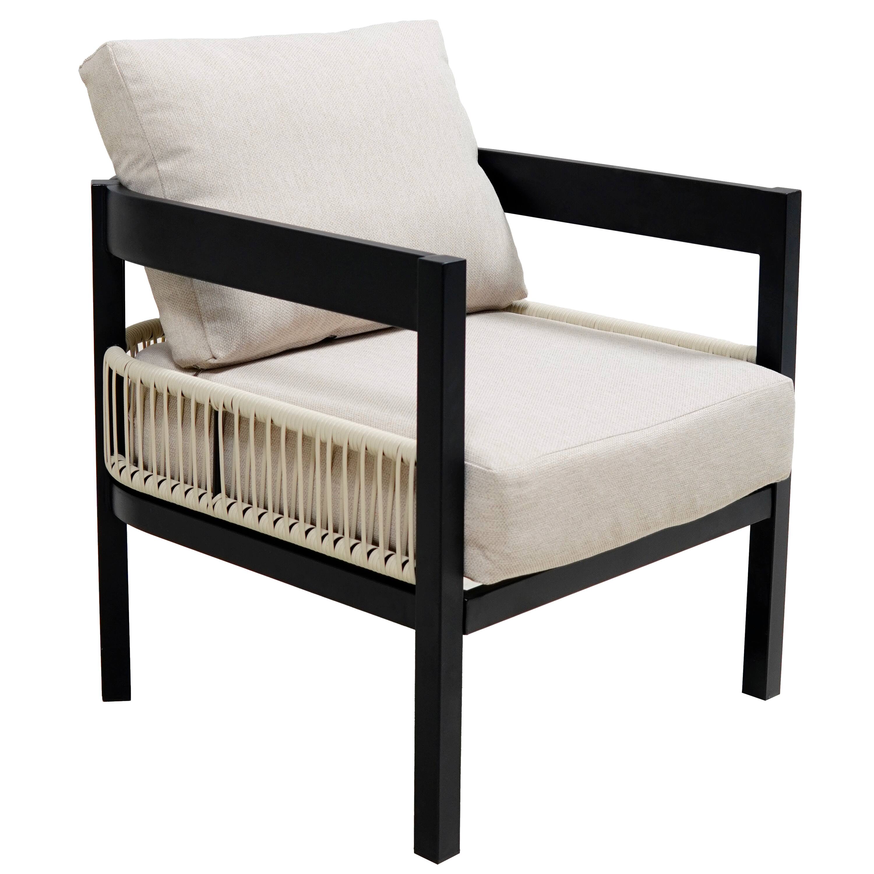 Alt View 6. Mondawe - Outdoor Iron Sofa Set with A table, Rattan Decoration - Beige.