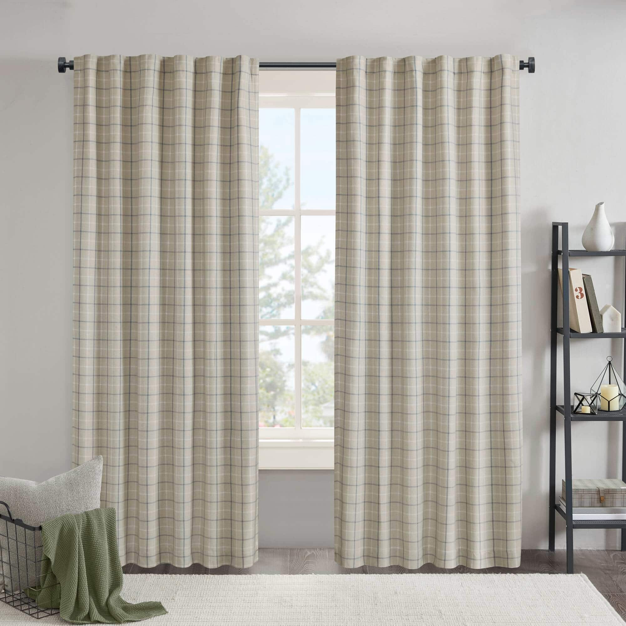 BreeBe - 1PC 50x108' Plaid Rod Pocket and Back Tab Curtain Panel with Fleece Lining - Multi