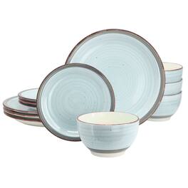 Gibson - Home Holcomb 12 Piece Ceramic Dinnerware Set - Light Blue