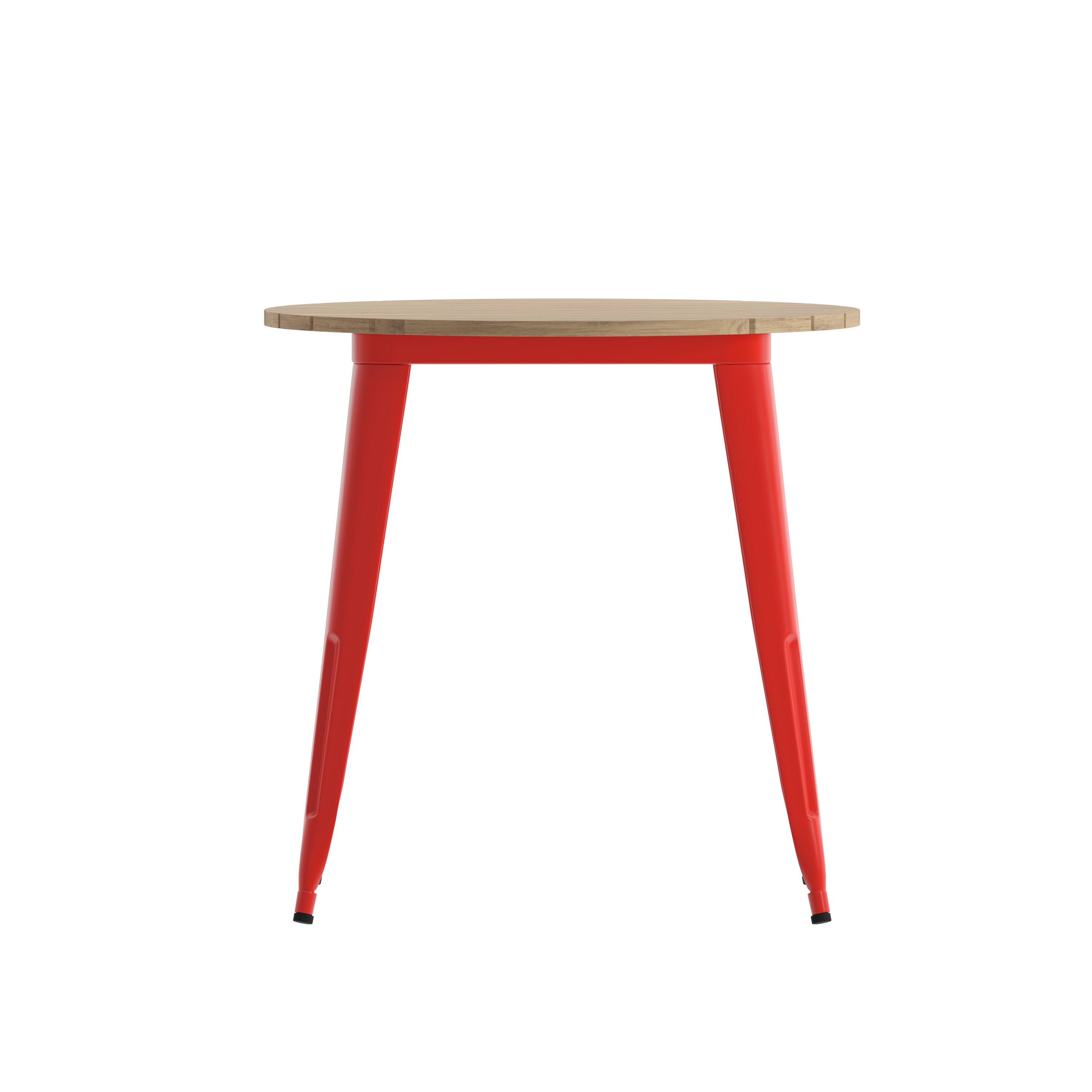 Alt View 8. Emma + Oliver - Drew Indoor/Outdoor Dining Table, 30" Round All Weather Poly Resin Top with Steel Base - Brown Top/Red Frame.