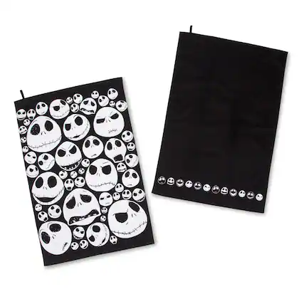 Front. Disney - Disney The Nightmare Before Christmas Jack Skellington Faces Kitchen Towel Set - Black/White.