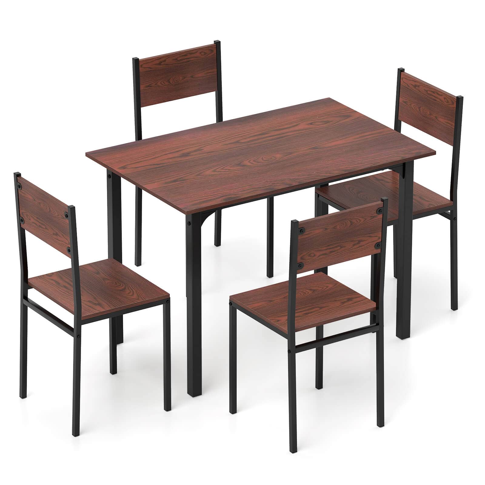 Costway - 5 PCS Dining Table Set Industrial Style Kitchen Table & Chairs for 4 - Dark Brown