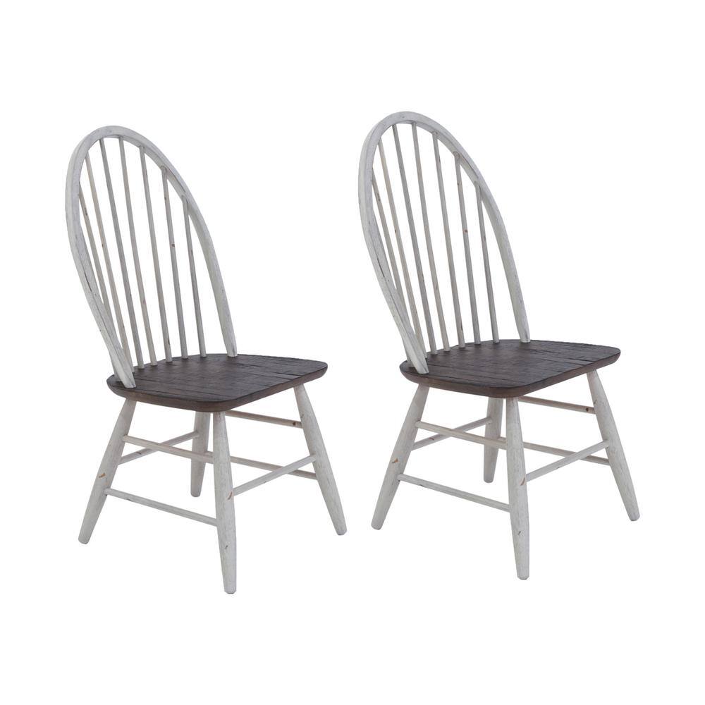 Back. Liberty Furniture Industries - Farmhouse Windsor Back Side Chair- Set of 2 in Two Tone White w/ Wood Tone Top - White.