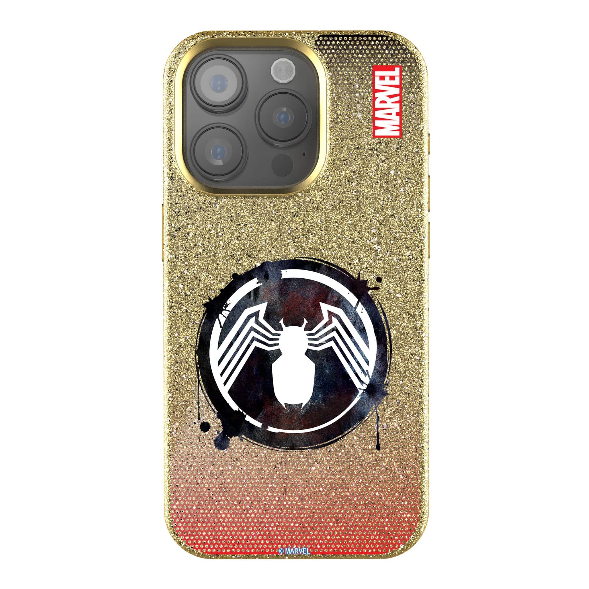 Keyscaper - Marvel Grid Gold Bling Phone Case - Apple iPhone 15 - Venom