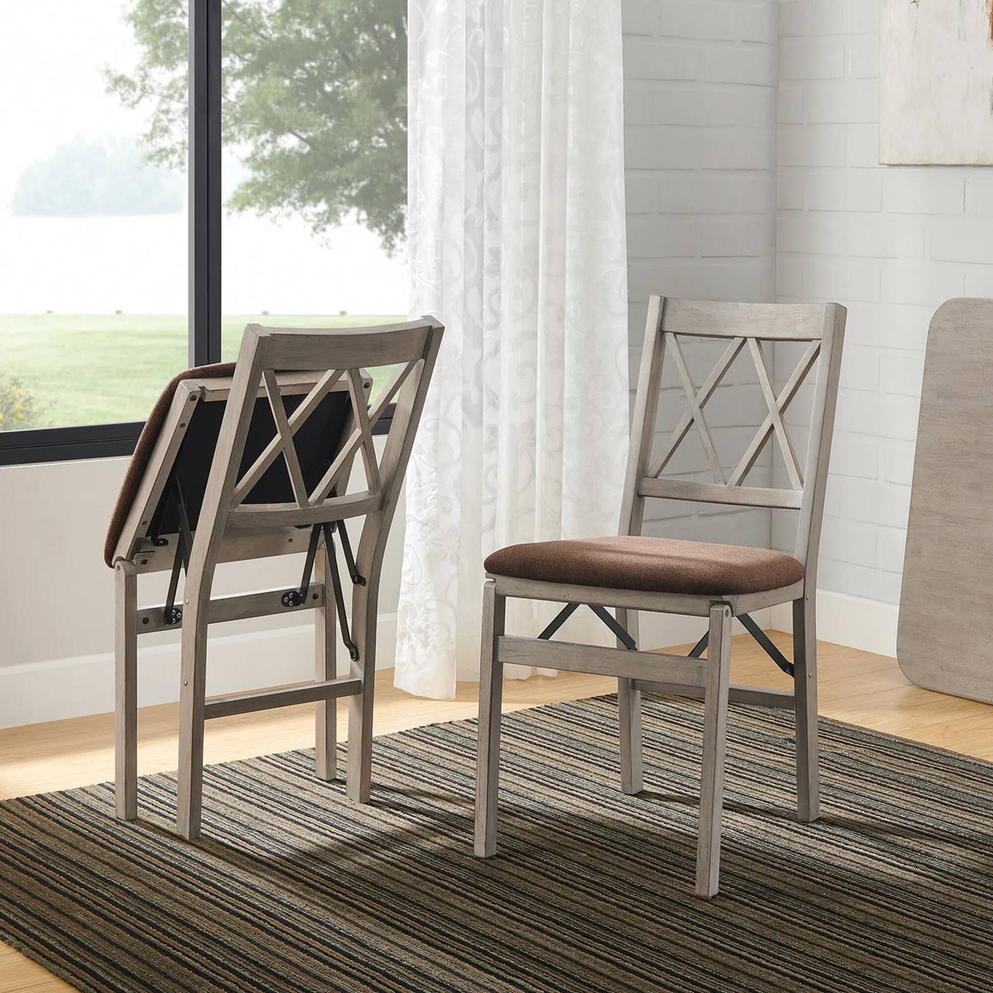 Alt View 8. Stakmore - Stakmore Double X-Back Folding Chair, Driftwood Frame with Bravado Aztec Fabric - Gray.