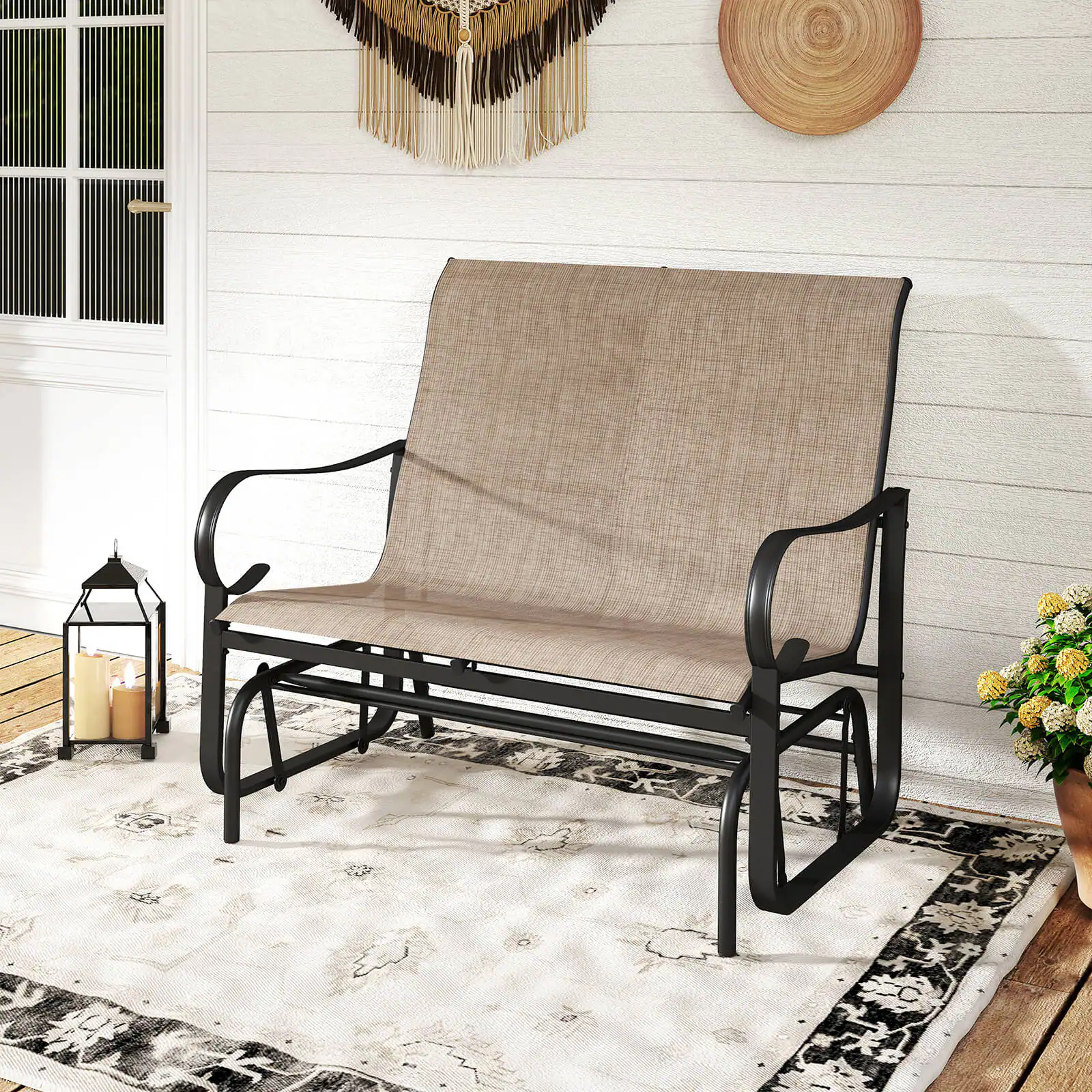 Alt View 1. Costway - Costway Patio Gilder Bench 2-Person Fabric Rocking Chair with High Backrest - Mix Brown,Black.