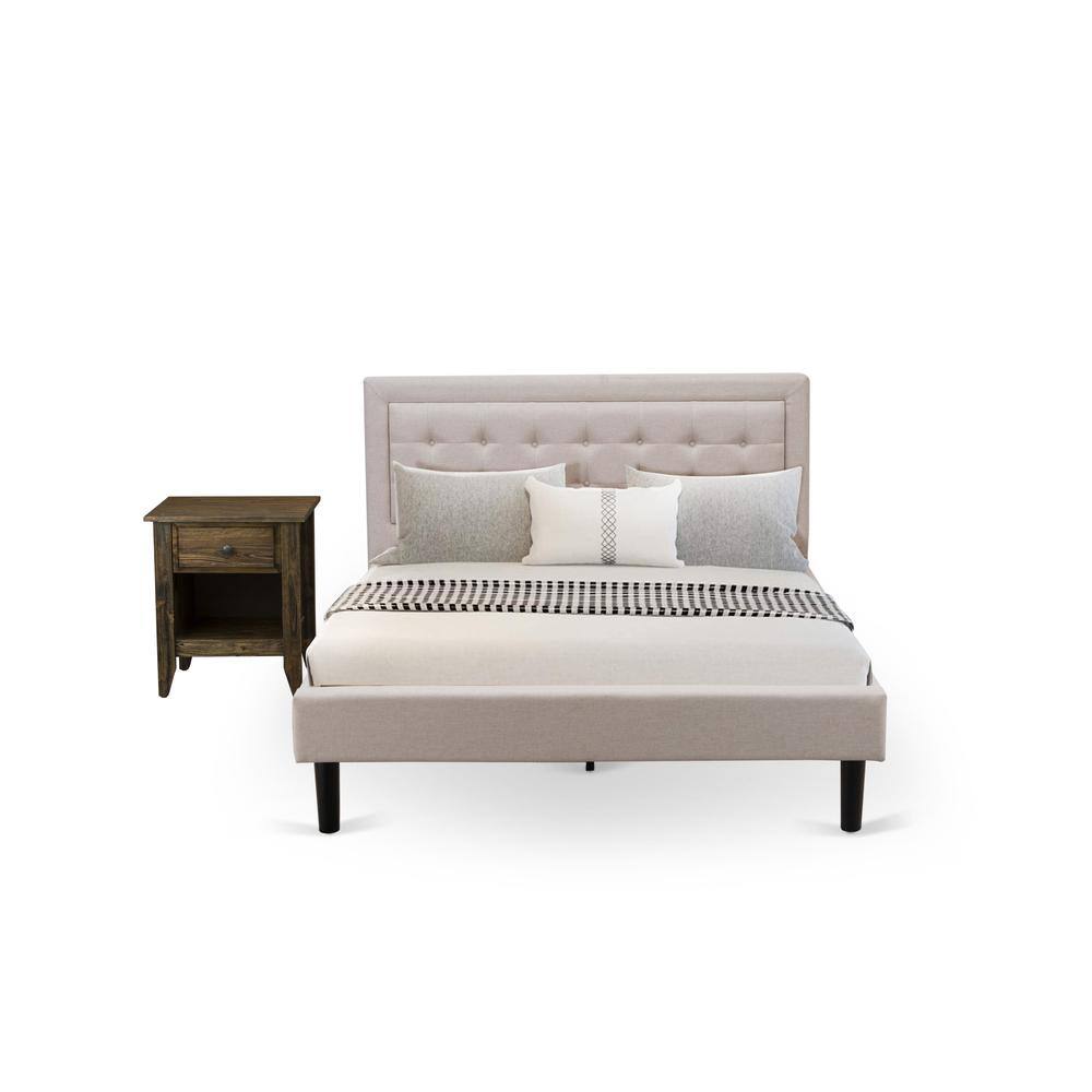 Front. East West Furniture - FN08Q-1GA07 2-Piece Fannin Queen Bedroom Set with 1 Wingback Bed and a Mid Century Modern Nightstand - Mist Beige Linen - Mist Beige.