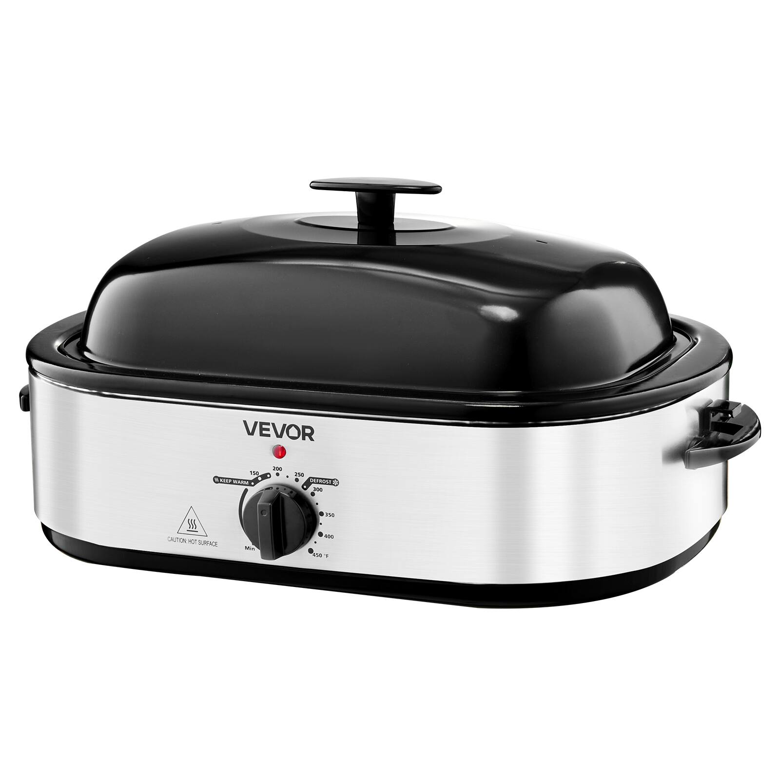 VEVOR

150 KEEP WARM
200
250 DEFROST
300
CAUTION HOT SURFACE

Min
350 400 450 4